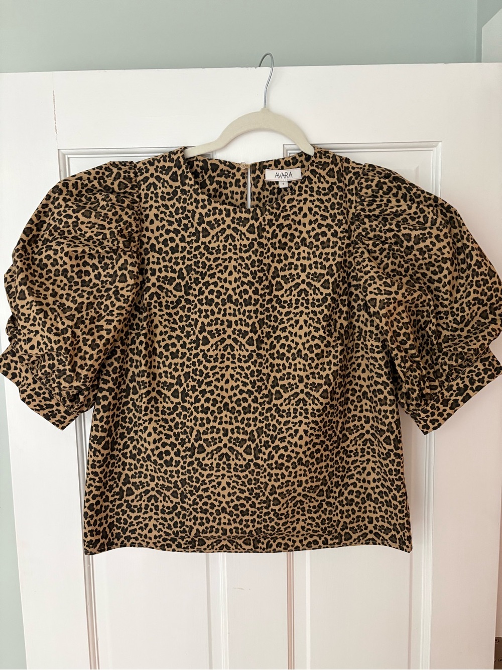 ASOS Leopard Puff Sleeve Top in Tan and Black